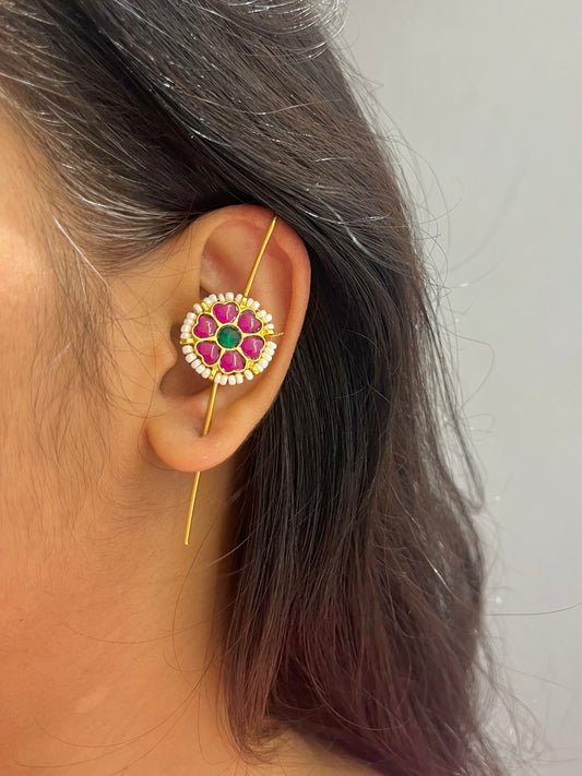 Flower needle earcuff