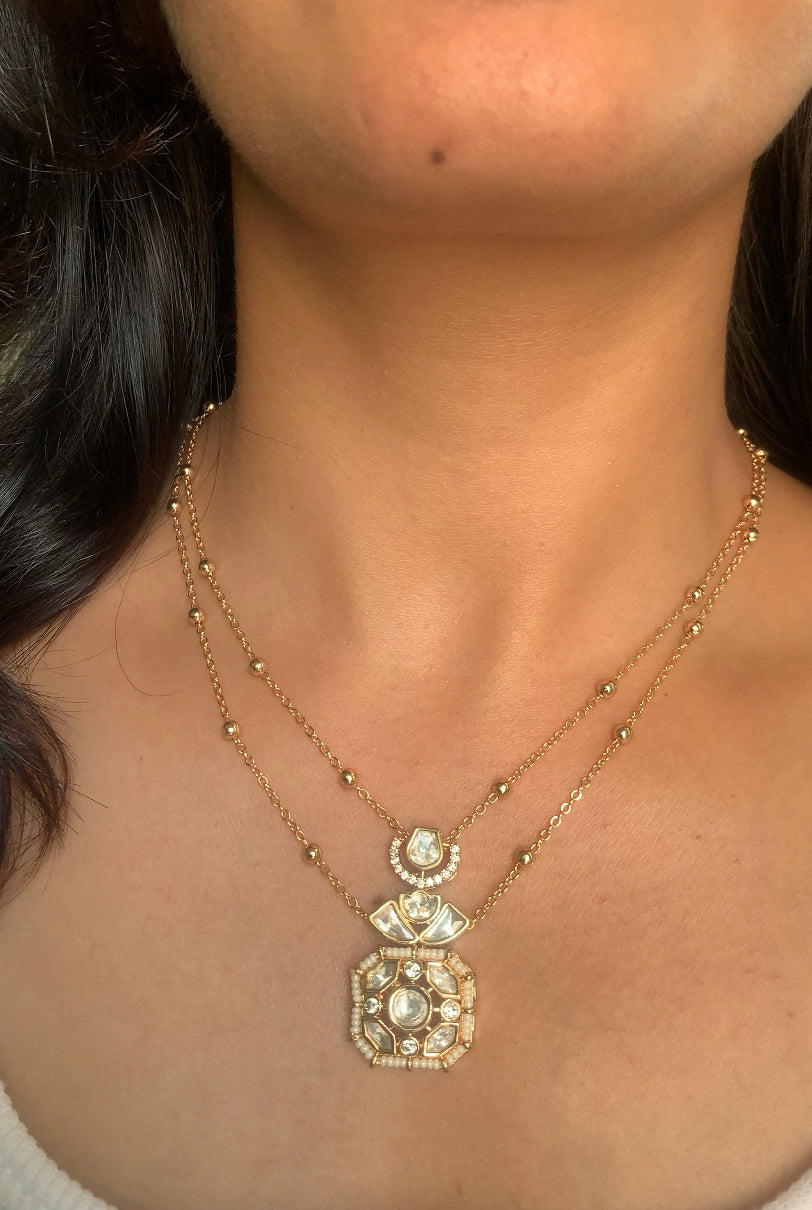 Layered moissanite pendant set